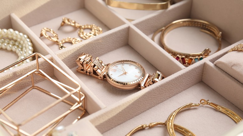 close up of jewelry in jewelry organizer