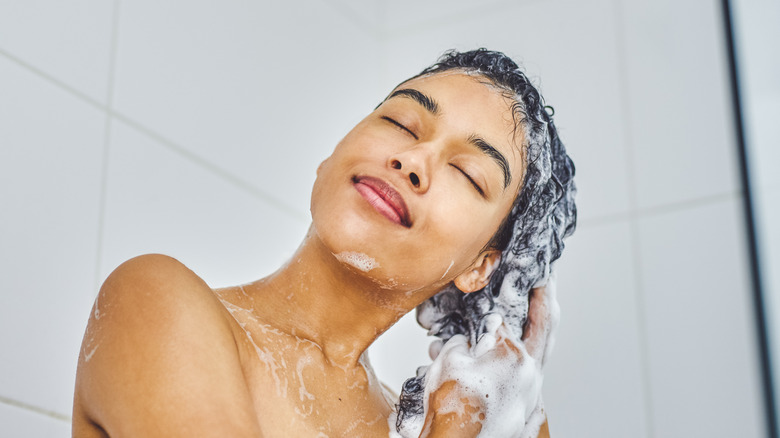 woman washing hair