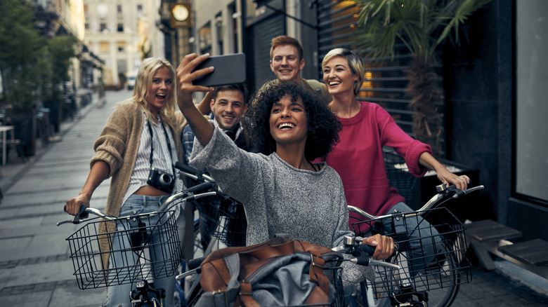 Group of friends biking