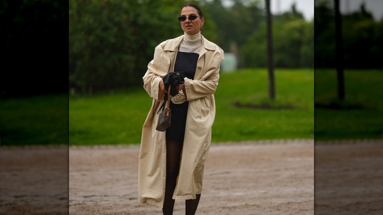 woman with mini dress and coat