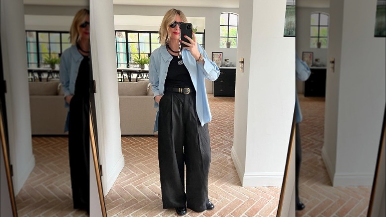 black outfit with blue top