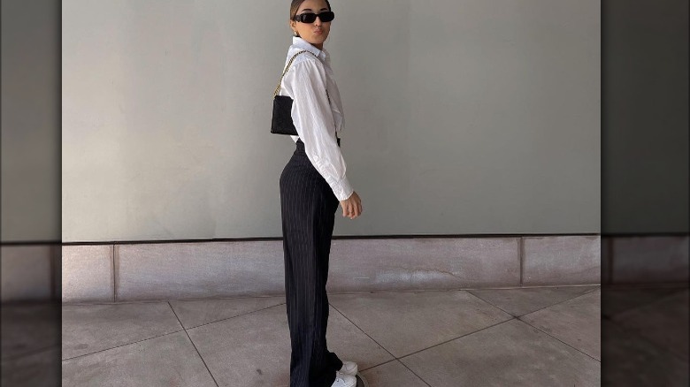 white and black outfit