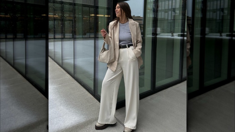 monochromatic trouser outfit