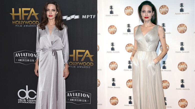 Angelina Jolie in 2017 and 2018 posing on red carpets.