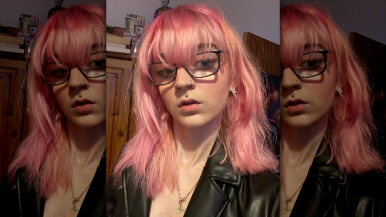 Woman with pink hair