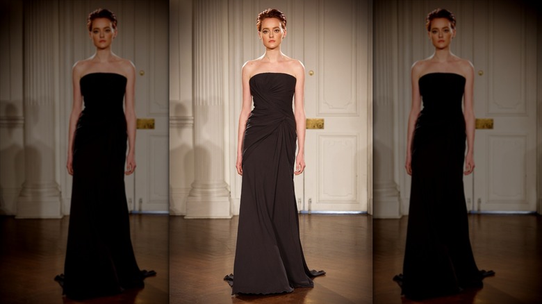 Model wearing black bridal gown 