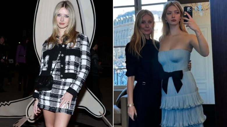 Apple Martin at a Chanel fashion show and posing with her mother before a ball