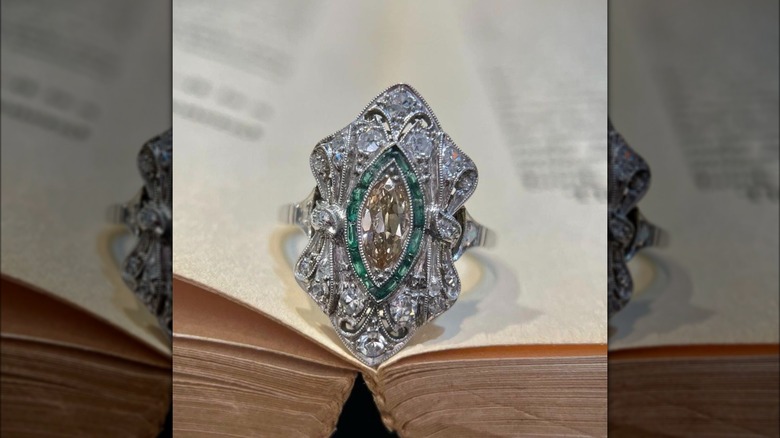 Art Deco champagne diamond ring