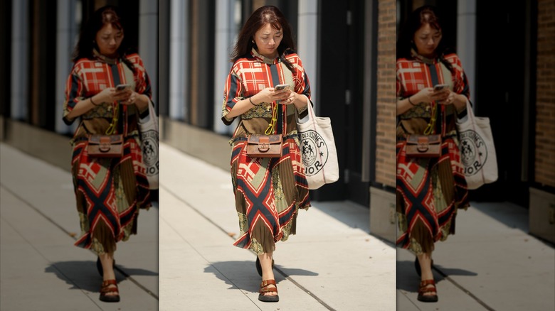 woman with painted dress