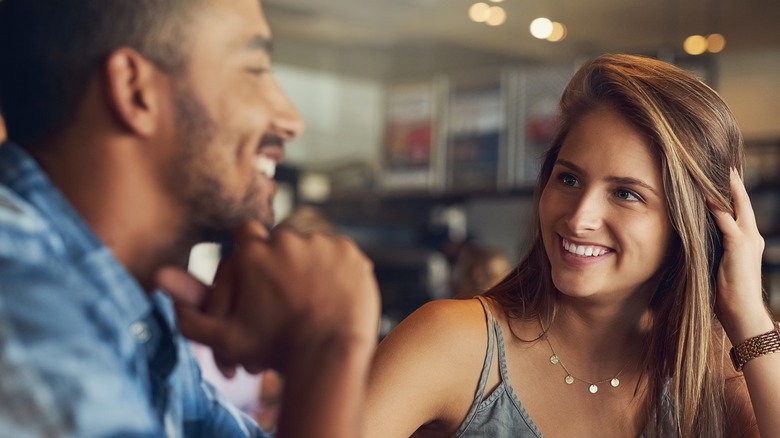 couple talking and smiling