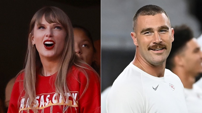 Taylor Swift and Travis Kelce split image