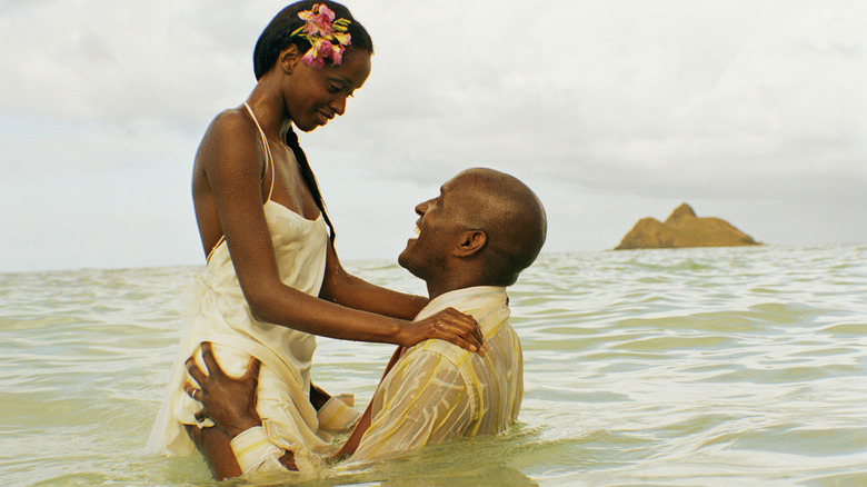 Couple stares passionately at each other 