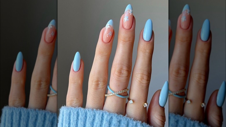 Baby blue floral nails