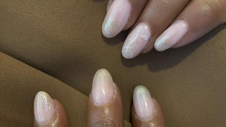 Baby boomer nails with silver