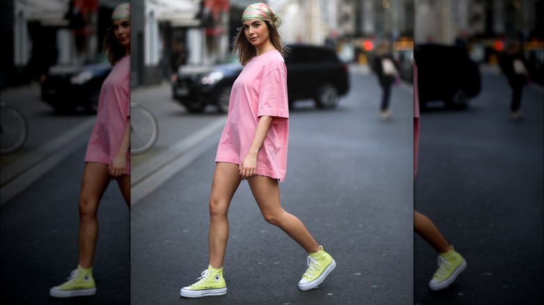 Diana Kaloev wearing pink t-shirt dress