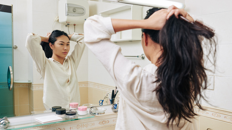 woman wearing hair up