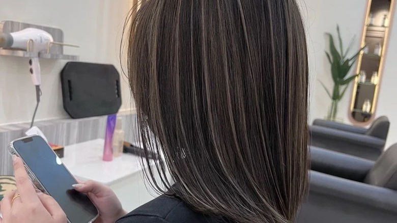 Foil highlights on dark hair