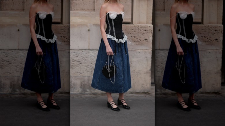 woman wearing dress with ballet heels