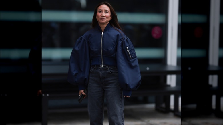 Woman wearing puffy-sleeved jacket