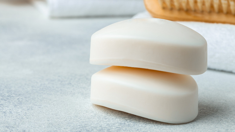 white bars of soap on counter