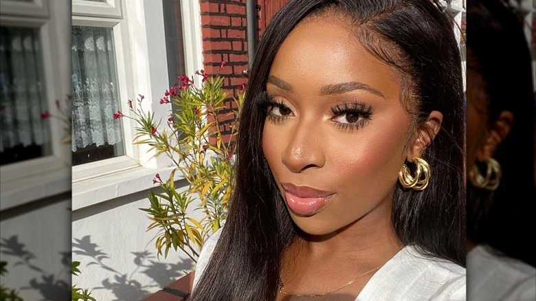 woman with sculpted pink blush