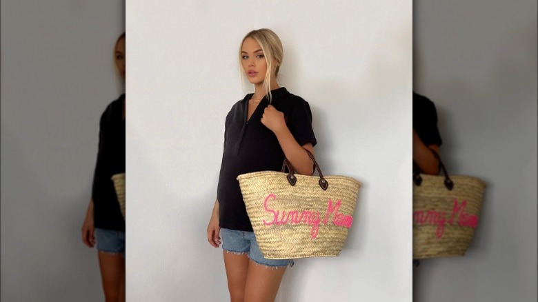 Girl carrying personalized basket bag