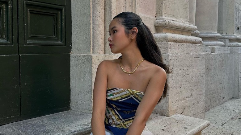 Half-up, half-down hairstyle