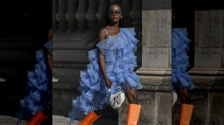 woman wearing ruffled dress