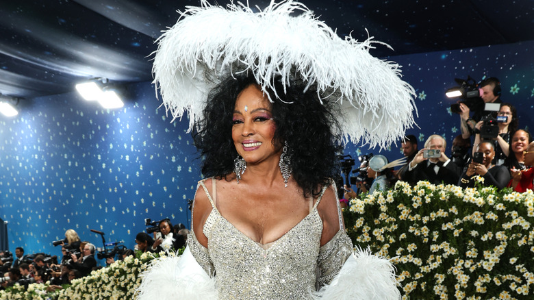 Diana Ross wearing a sparkling silver outfit at the 2025 Met Gala