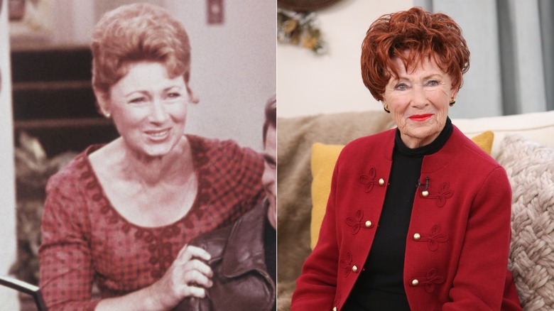 Side by side photos of Marion Ross in "Happy Days" in the 70s, and Ross during a 2019 interview.