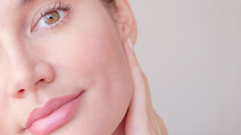 Close-up of woman's face with pores