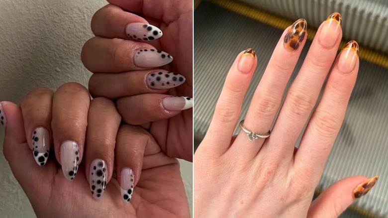 A Dalmatian-print manicure and a French cheetah manicure with an accent nail