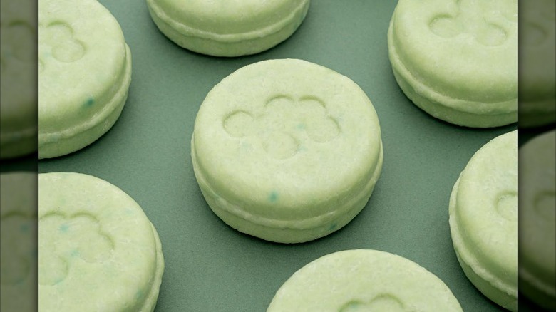 Green engraved shampoo bars