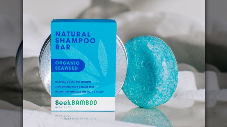 Blue circular shampoo bar
