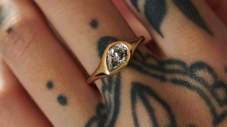 Pear shaped bezel ring