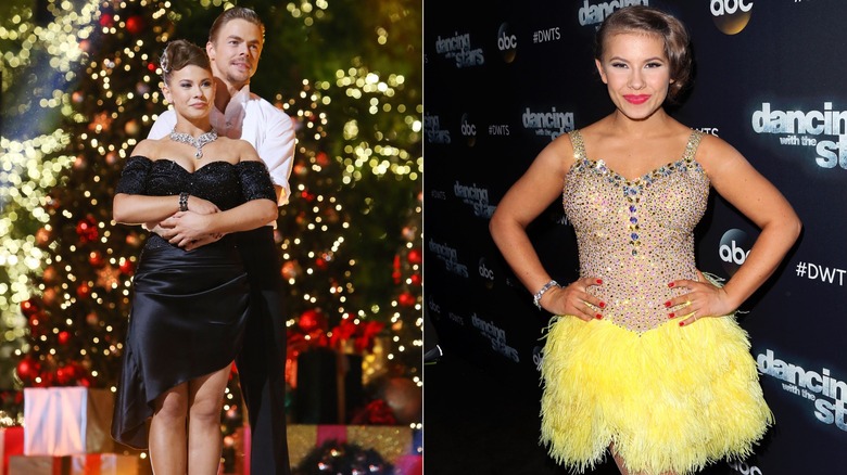 Bindi Irwin and Derek Hough on "Dancing with the Stars," and Bindi in a sparkly yellow dress