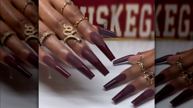 matte and glossy cherry nails