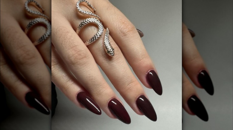 solid black cherry nails