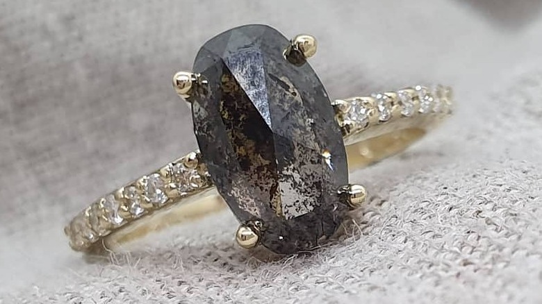 Salt and pepper oval diamond