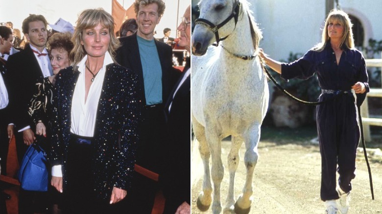 Bo Derek at the Academy Awards, and with a horse on her ranch
