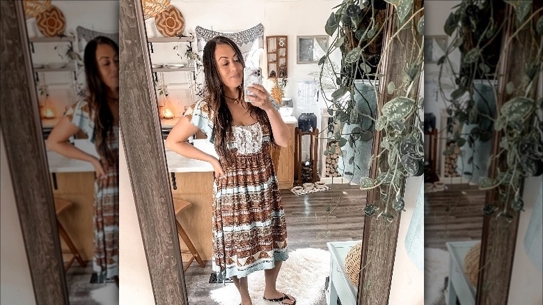 Woman wearing an A-line dress