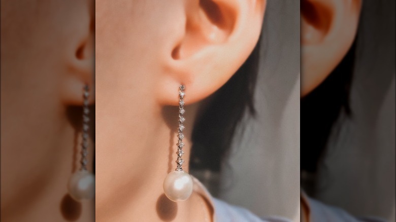 Pearl and diamond earrings