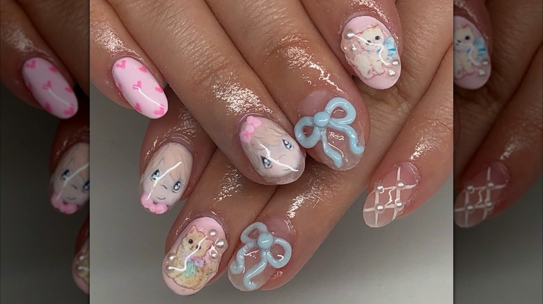 precious moments nails blue bows