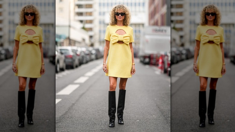 Woman in yellow gingham dress