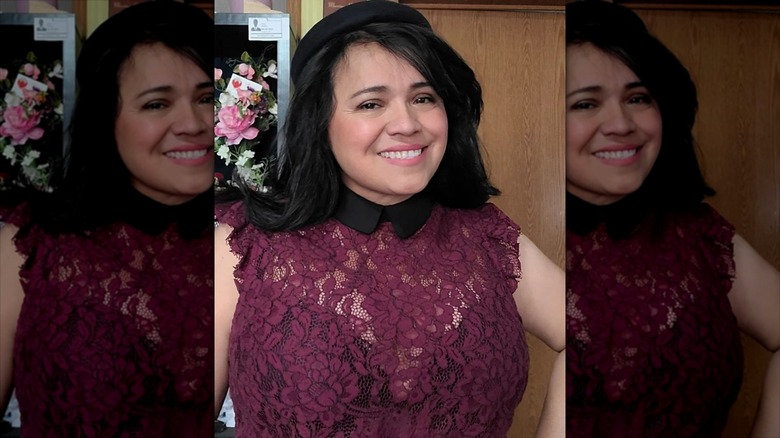 Woman wearing lace top