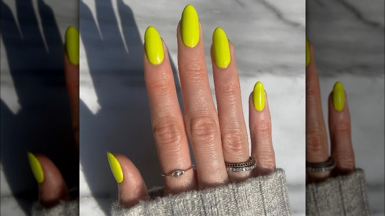 Solid oval chartreuse nails