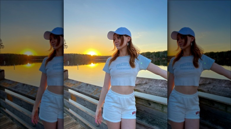 woman wearing white sweat shorts