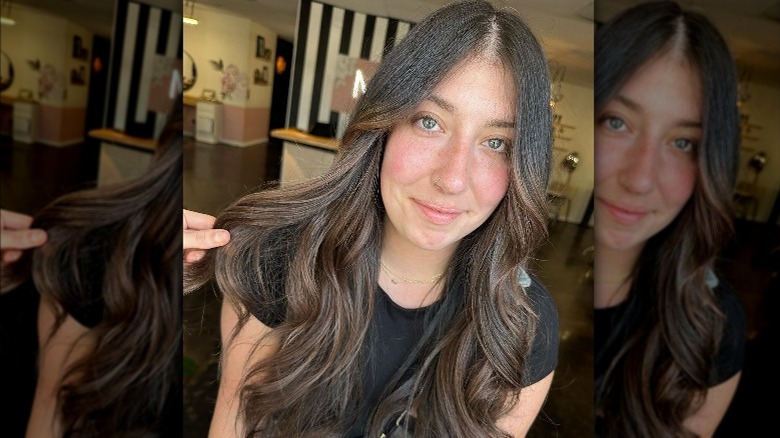 Subtle brown balayage mirror selfie