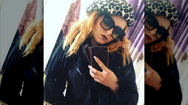 Brown lipstick with bold outfit