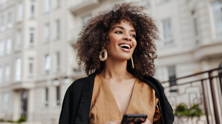 Woman with curly hair